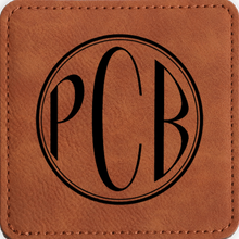 Load image into Gallery viewer, Circular Monogram Faux Leather Coaster- Set of 6