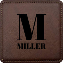 Load image into Gallery viewer, Custom Monogram Faux Leather Coaster- Set of 6