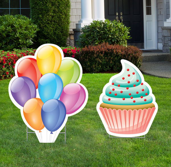 Balloon and Cupcake Lawn Sign Set - Impress Prints