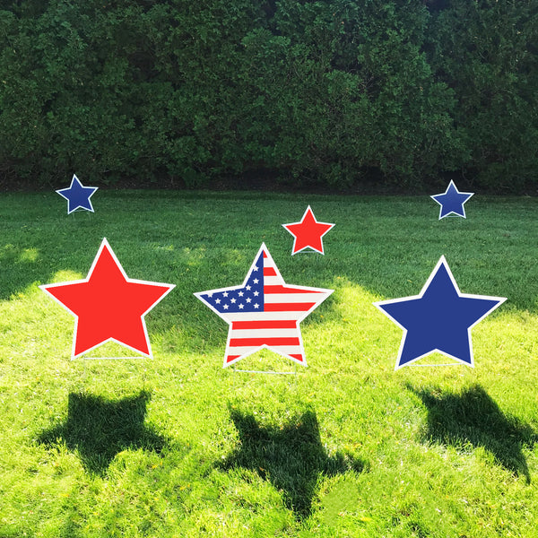 Red White and Blue Star Lawn Sign Set - Impress Prints