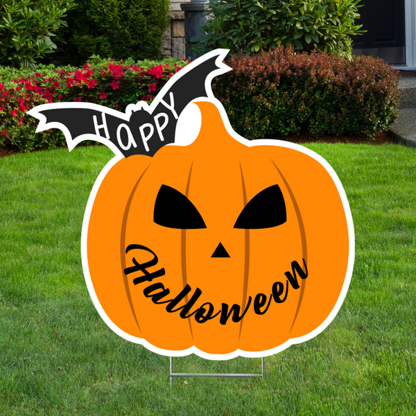 Pumpkin with Bat Halloween Lawn Sign