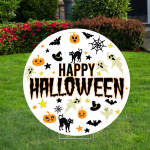 Happy Halloween Icons Circle Lawn Sign