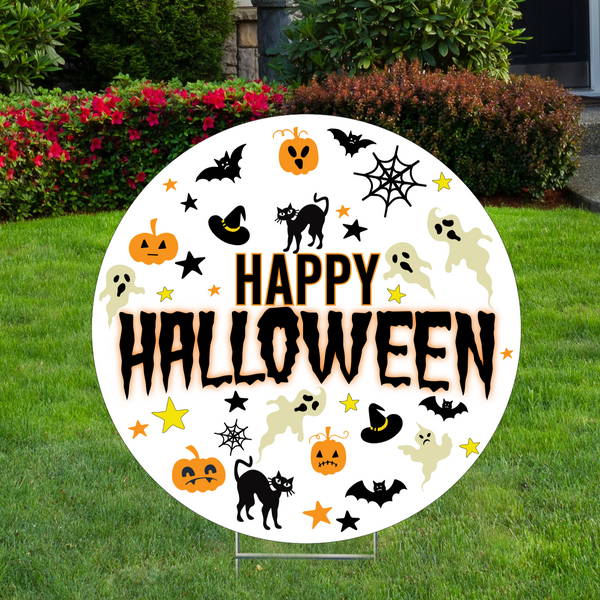 Happy Halloween Icons Circle Lawn Sign