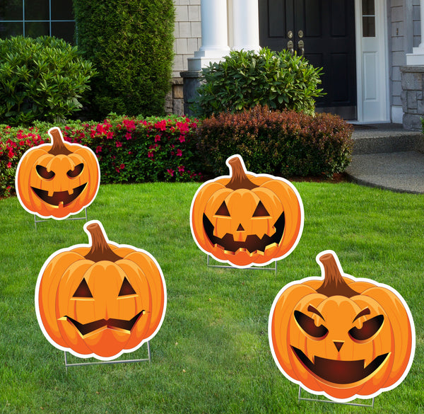 Jack-O-Lantern Halloween Lawn Sign Set