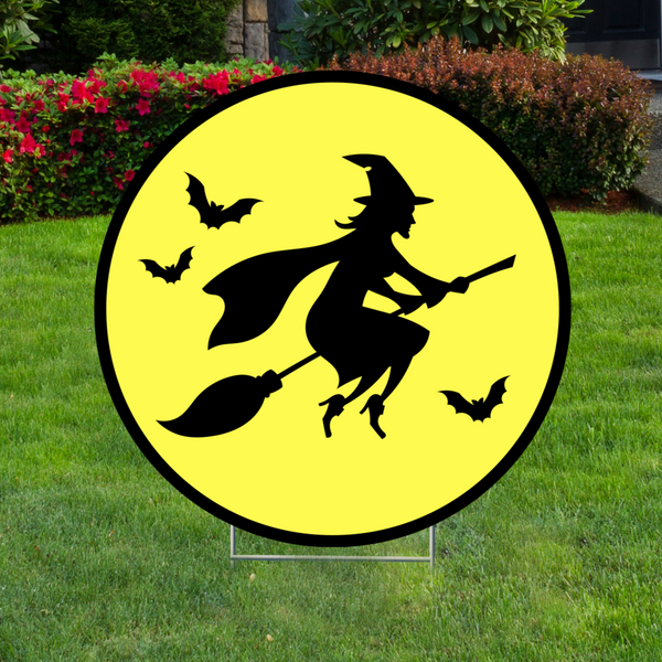 Moon and Witch Halloween Lawn Sign