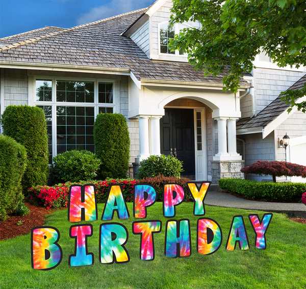Tie Dye Happy Birthday Single Letters Lawn Signs - Impress Prints